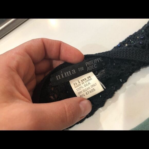 Nima for Philippe Adec Beaded Crochet Top Blouse long Sleeve Shirt Cover Up Sz S - Picture 6 of 6